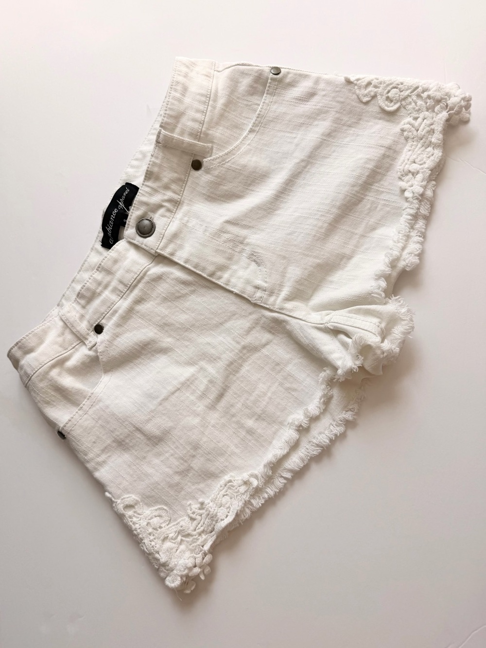 Ambiance White Lace-Trim Jean Shorts